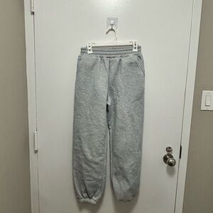 Grey jogger sweatpants.